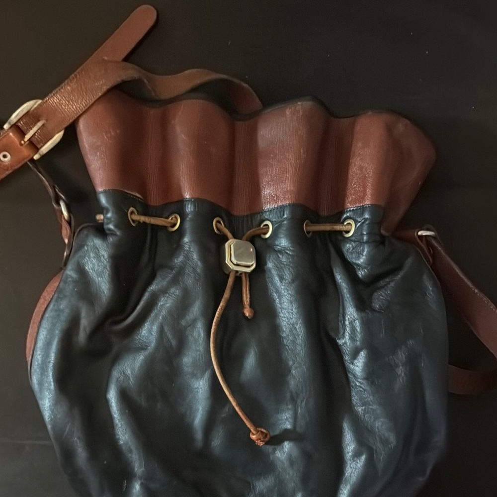 Two-Tone Leather Drawstring Bag - image 1